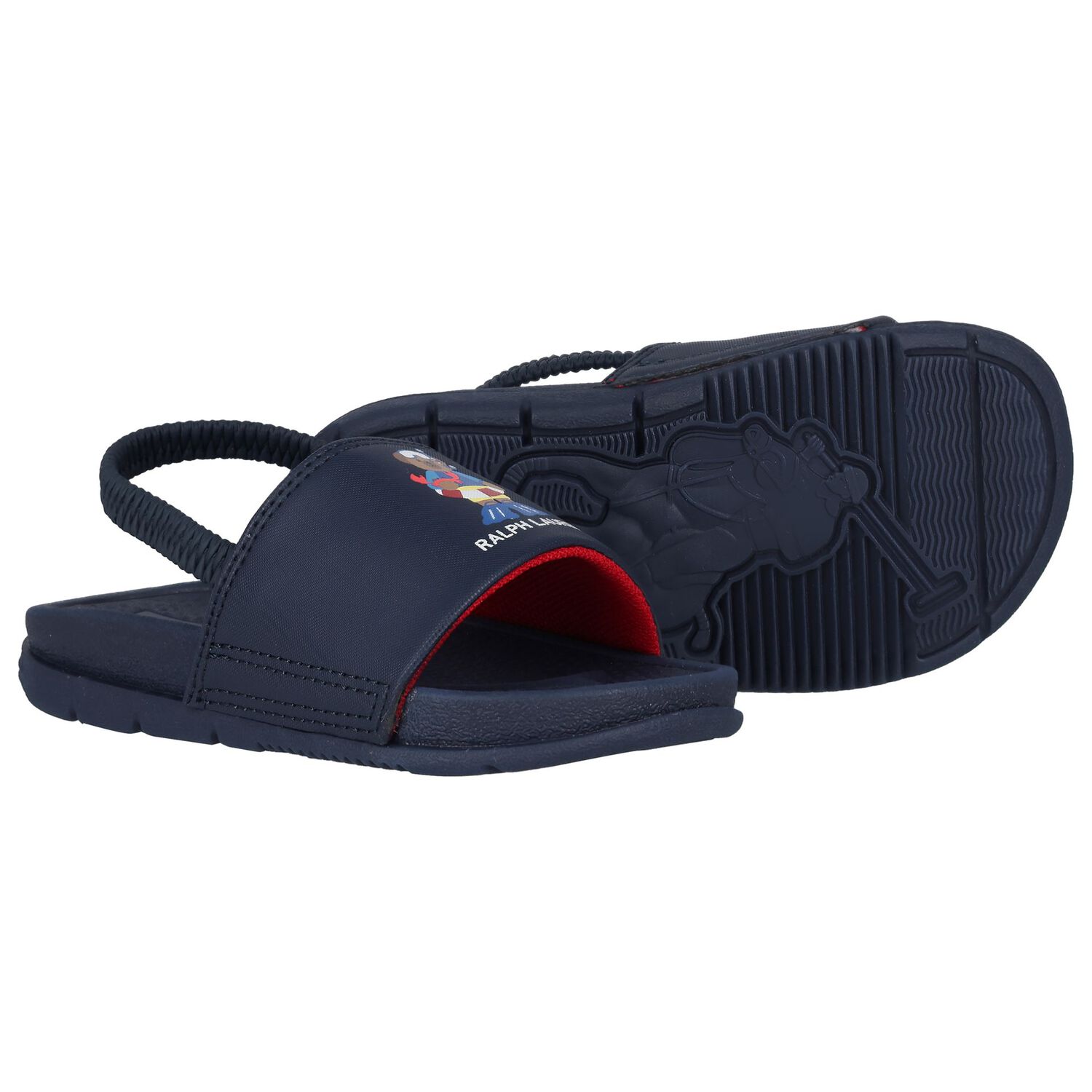 Boys Navy Blue Polo Bear Sliders, 1, hi-res