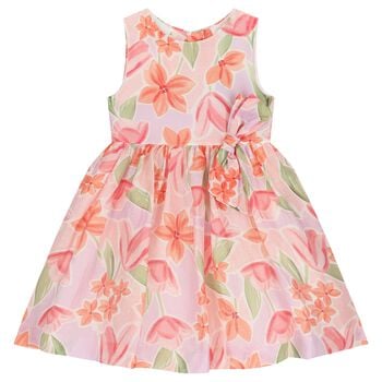 Girls Orange & Pink Floral Dress