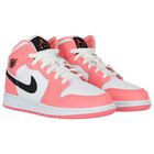 Girls Neon Pink & White Air Jordan 1 Mid Trainers, 7, hi-res