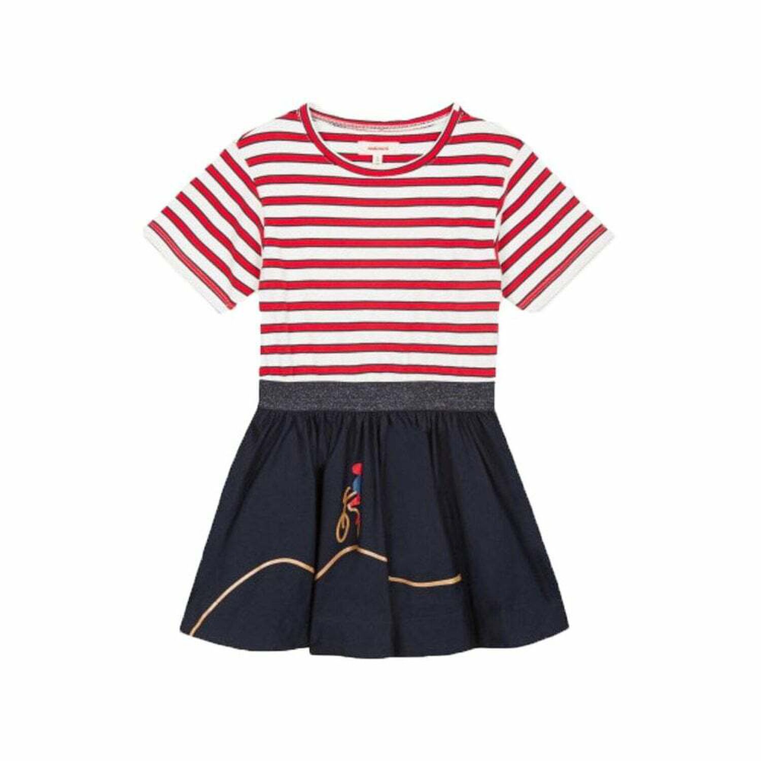 Girls Red & Navy Striped Dress, 1, hi-res