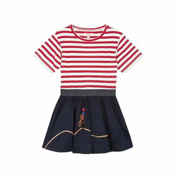 Girls Red & Navy Striped Dress