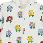 سويت شيرت بغطاء للراس وسحاب للبنات مزين بالزهور باللون العاجى , 1, hi-res