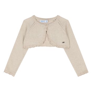 Younger Girls Beige Knitted Cardigan