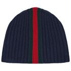 Navy Blue Web Striped Knitted Baby Hat, 1, hi-res