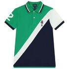 Boys Green, White & Navy Blue Polo Shirt , 1, hi-res