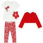 Younger Girls White & Red Floral Leggings Set, 1, hi-res