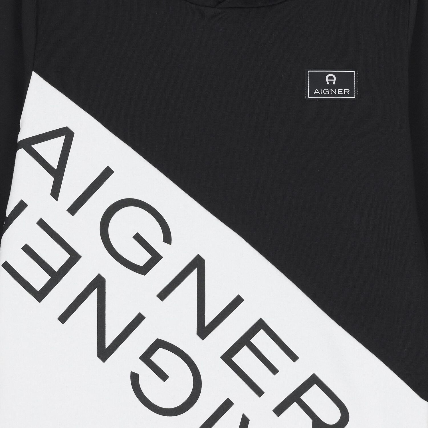 Boys Black & White Logo Hooded Top, 1, hi-res