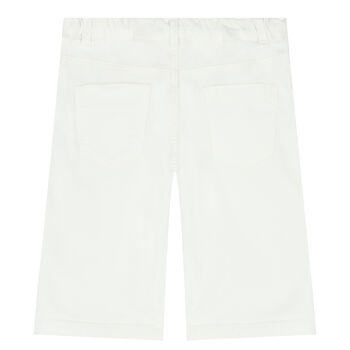 Boys White Cotton Logo Shorts