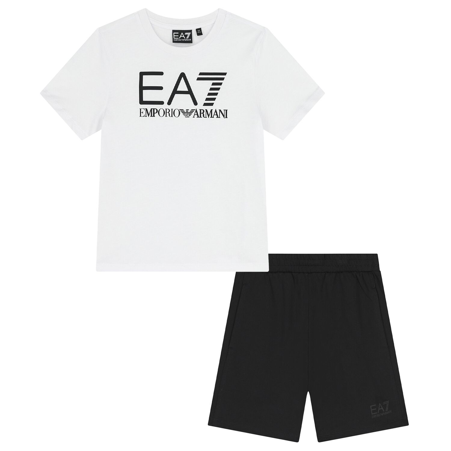 Boys White & Black Logo Shorts Set, 1, hi-res