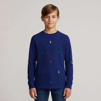 Boys Blue Logo Long Sleeve Top