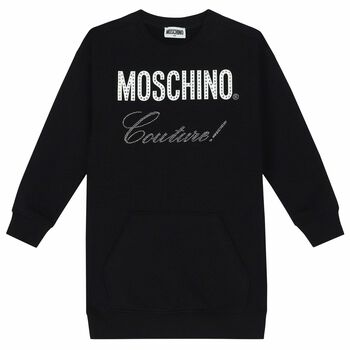 Girls Black Crystal Logo Dress
