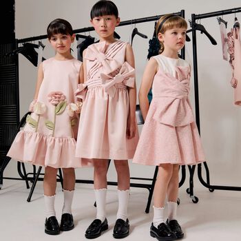 Girls Pink Flower Satin Dress