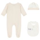 Baby Girls Ivory & Gold Logo Babygrow Gift Set, 1, hi-res