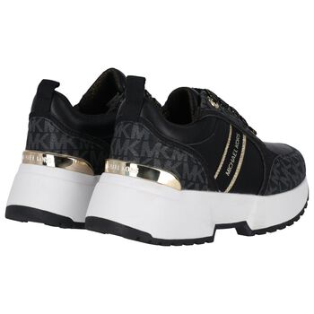 Girls Black & Gold Logo Trainers