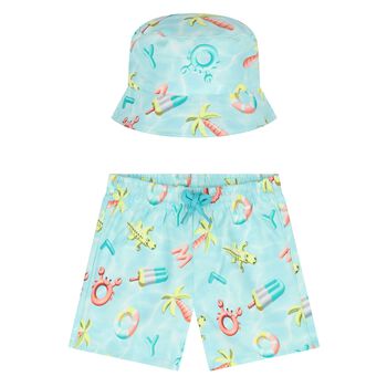 Younger Boys Aqua Swim Shorts & Reversible Hat Set