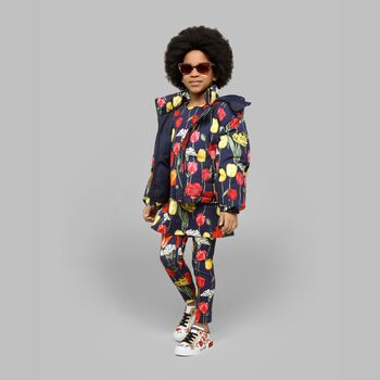 Girls Navy Blue Logo & Tulip Leggings