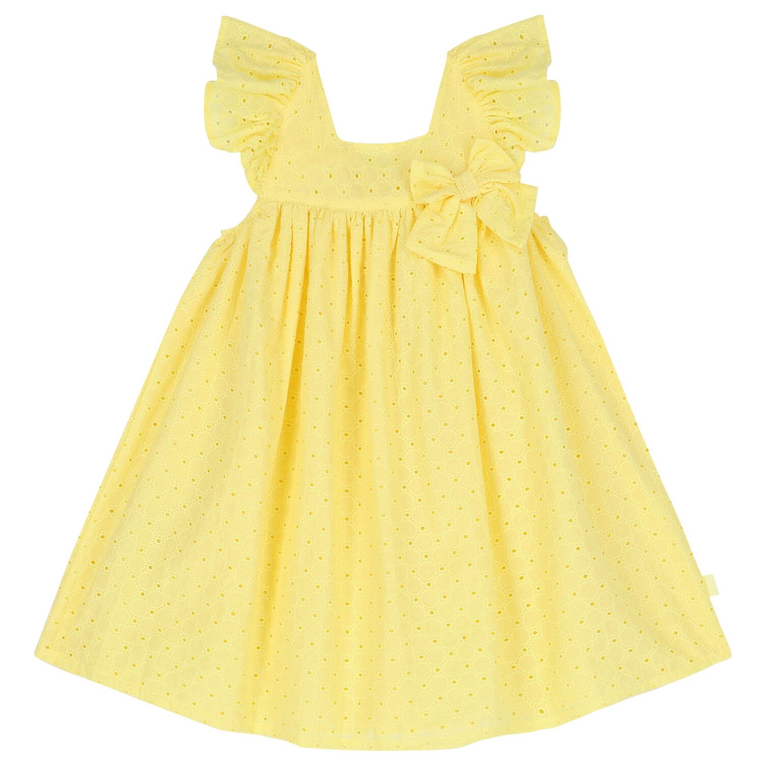 Girls Yellow Broderie Anglaise Dress, 1, hi-res