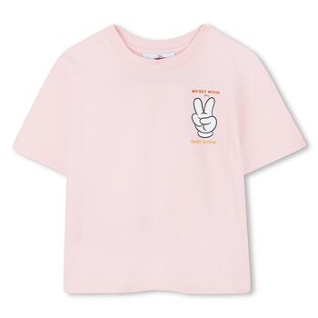 Girls Pink Logo Mickey Mouse T-Shirt