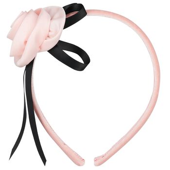 Girls Pink Velvet Rose & Bow Headband