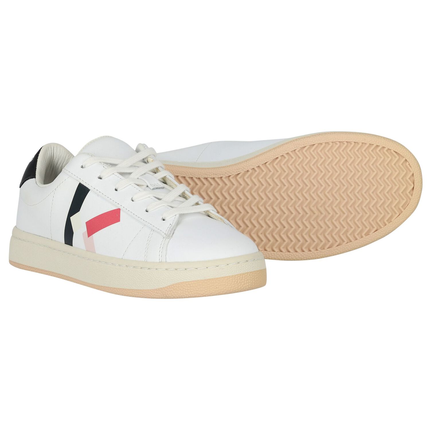 Girls White Leather Logo Trainers, 1, hi-res
