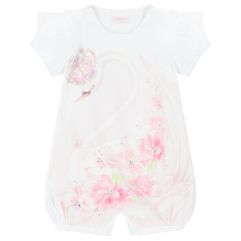 Baby Girls White Swan Romper
