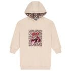 Girls Beige Embellished Cherry Hooded Sweatshirt Dress, 1, hi-res