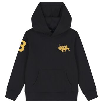 Boys Black Logo Hooded Top 