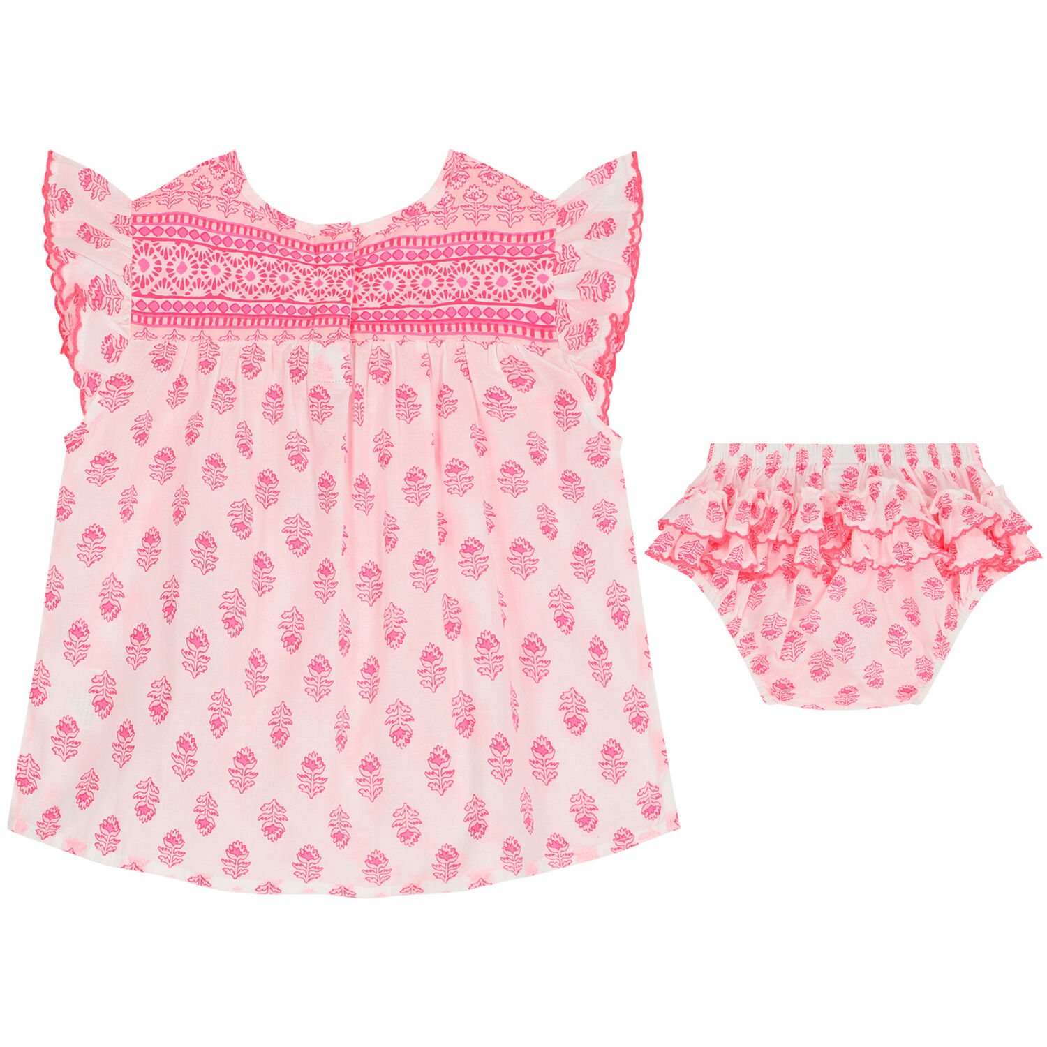 Baby Girls White & Pink Beach Dress Set, 1, hi-res