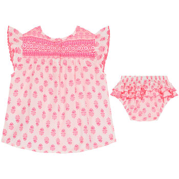Baby Girls White & Pink Beach Dress Set