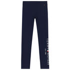 Girls Navy Logo Leggings, 1, hi-res