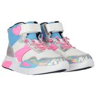 Girls White, Pink & Blue Logo Trainers, 1, hi-res