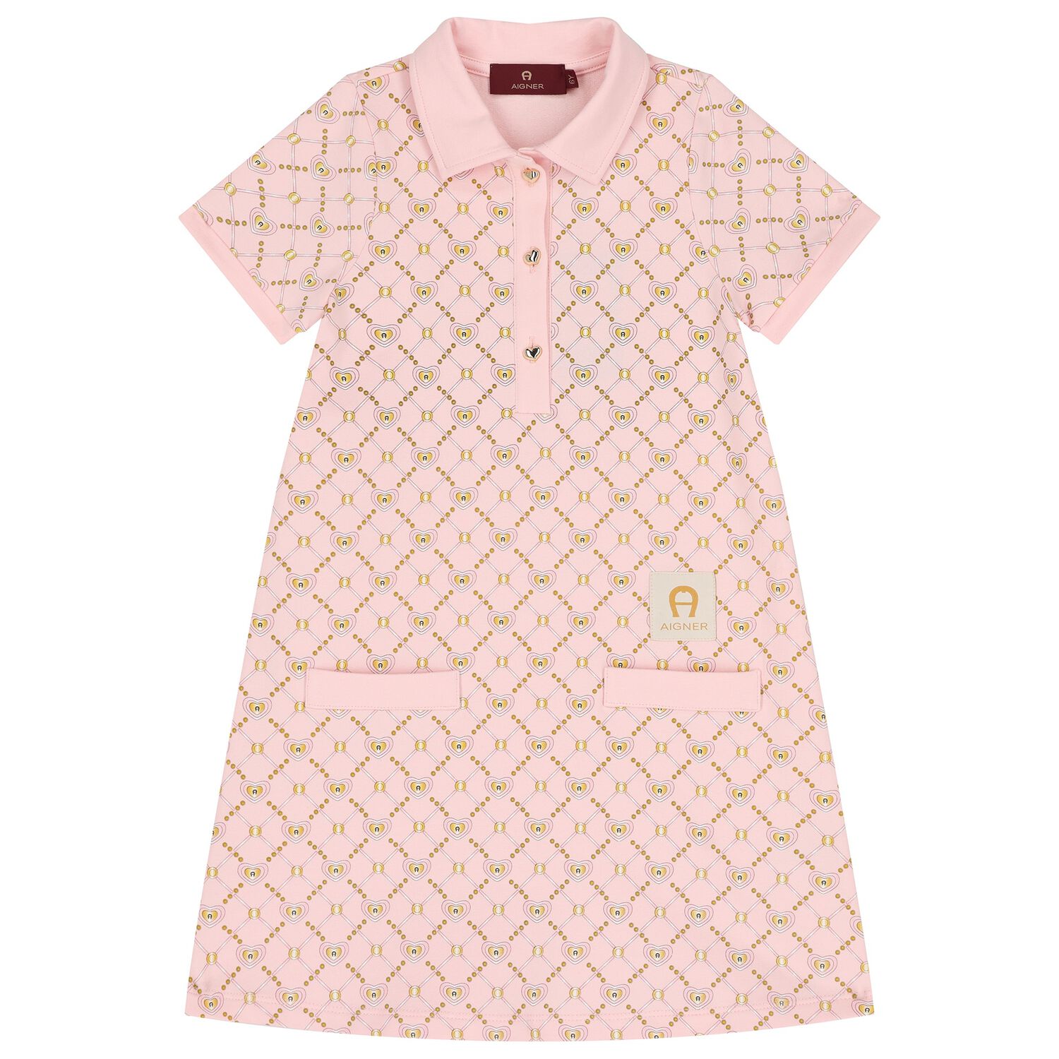 Girls Pink Logo Polo Dress, 2, hi-res