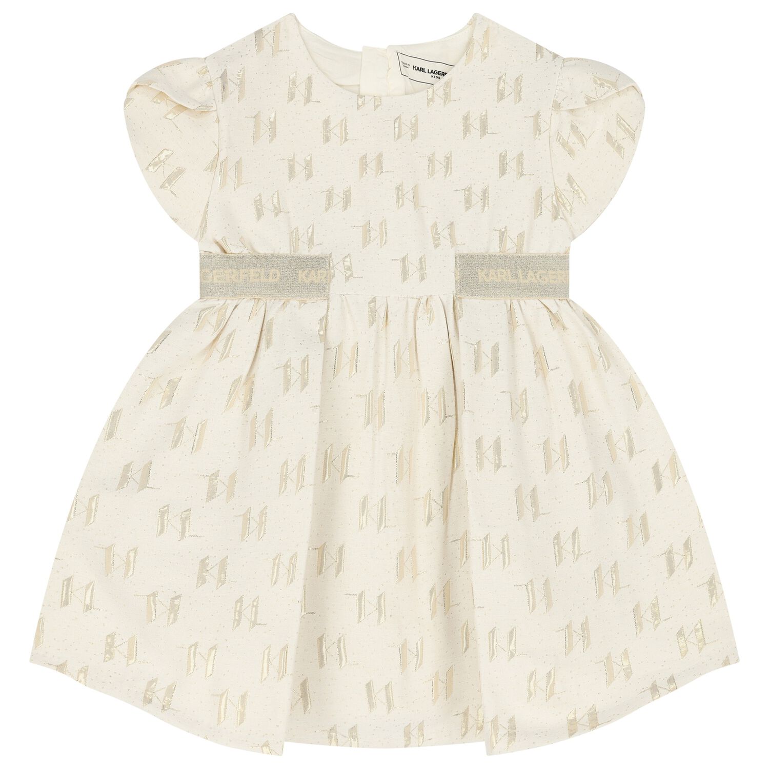 Girls Ivory & Gold Logo Jacquard Dress, 1, hi-res image number null
