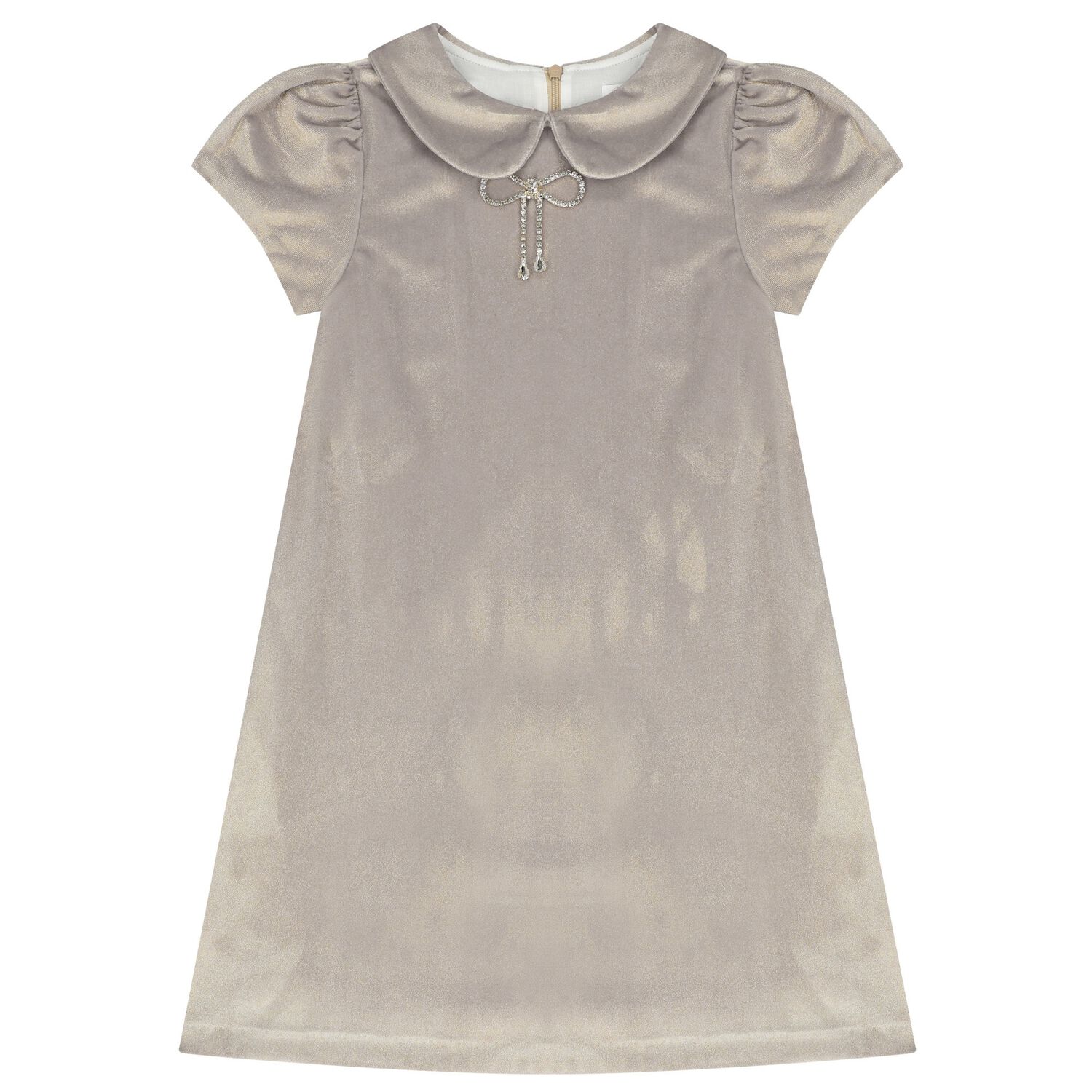 فستان بنات بفيونكة باللون الذهبي, 1, hi-res image number null