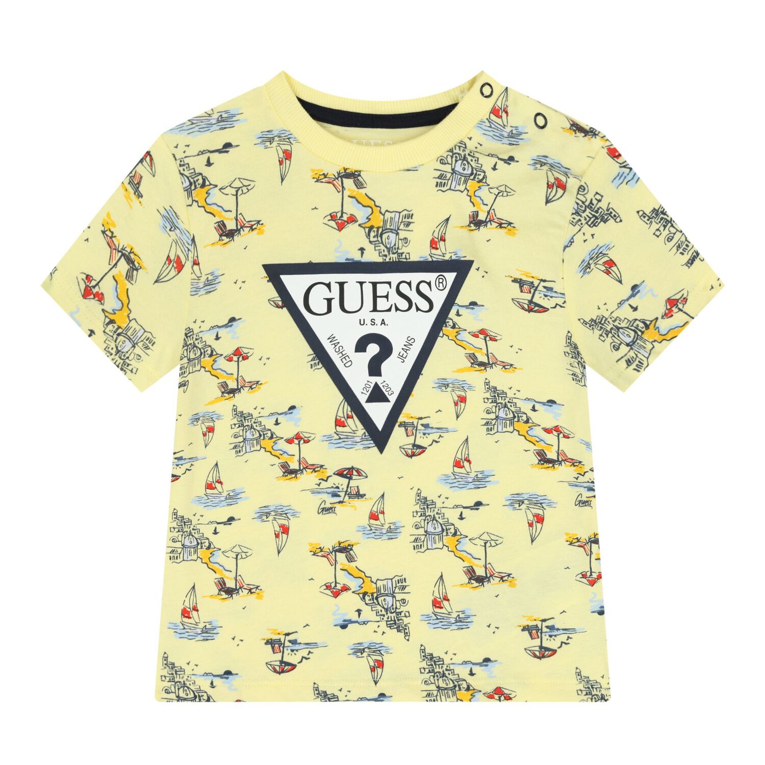 Baby Boys Yellow & Navy Blue Logo Shorts Set, 1, hi-res