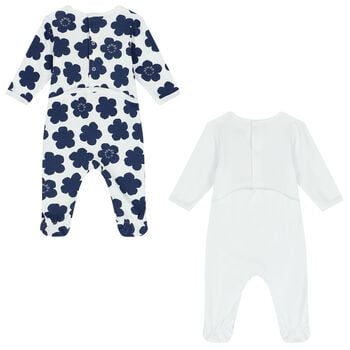 White & Navy Boke Flower Babygrows ( 2 Pack )