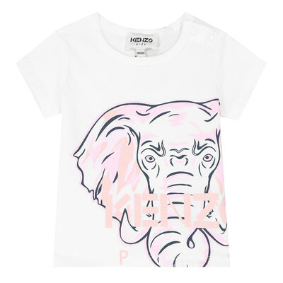 Younger Girls White & Pink Elephant T-Shirt
