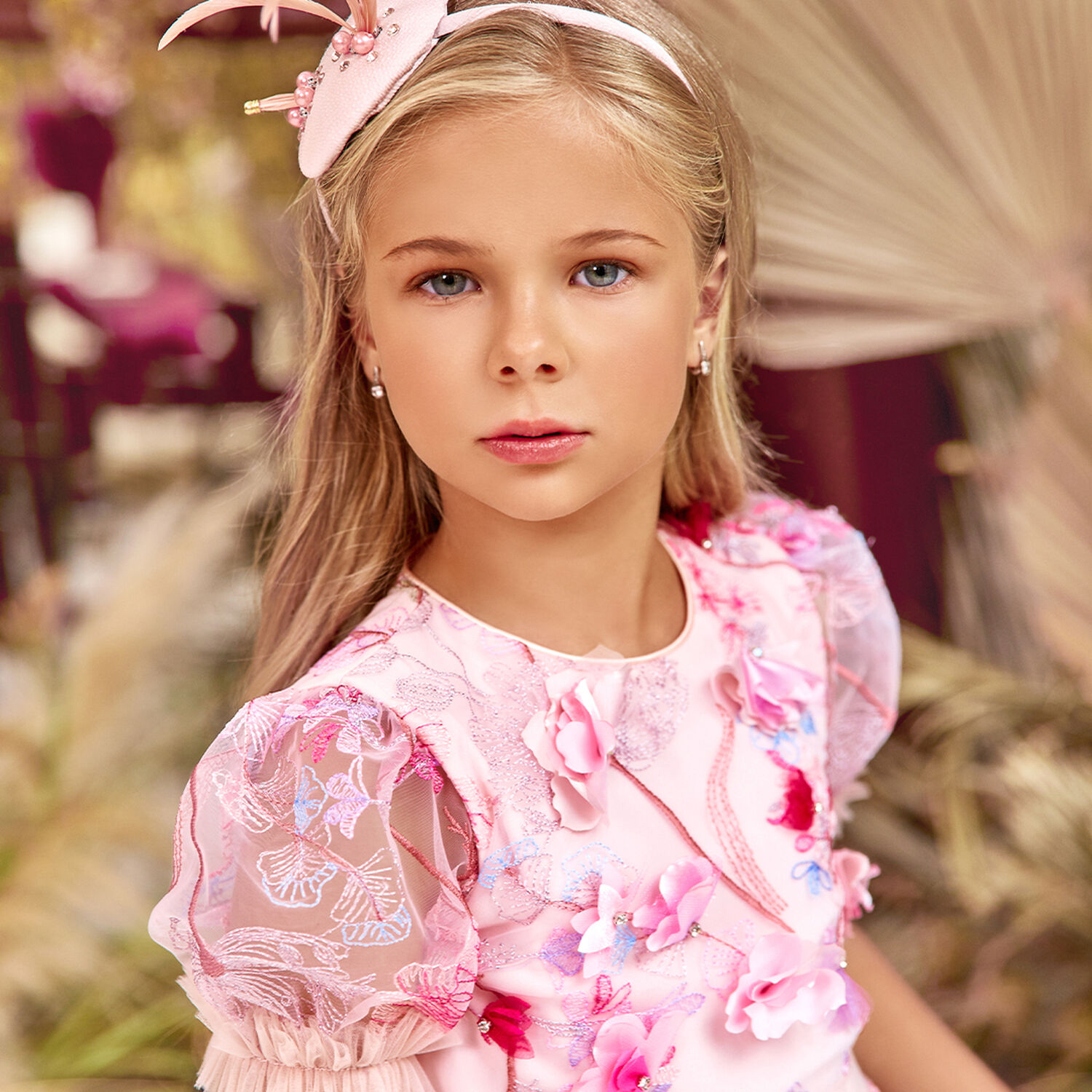 Girls Pink Embroidered Tulle Dress, 1, hi-res image number null