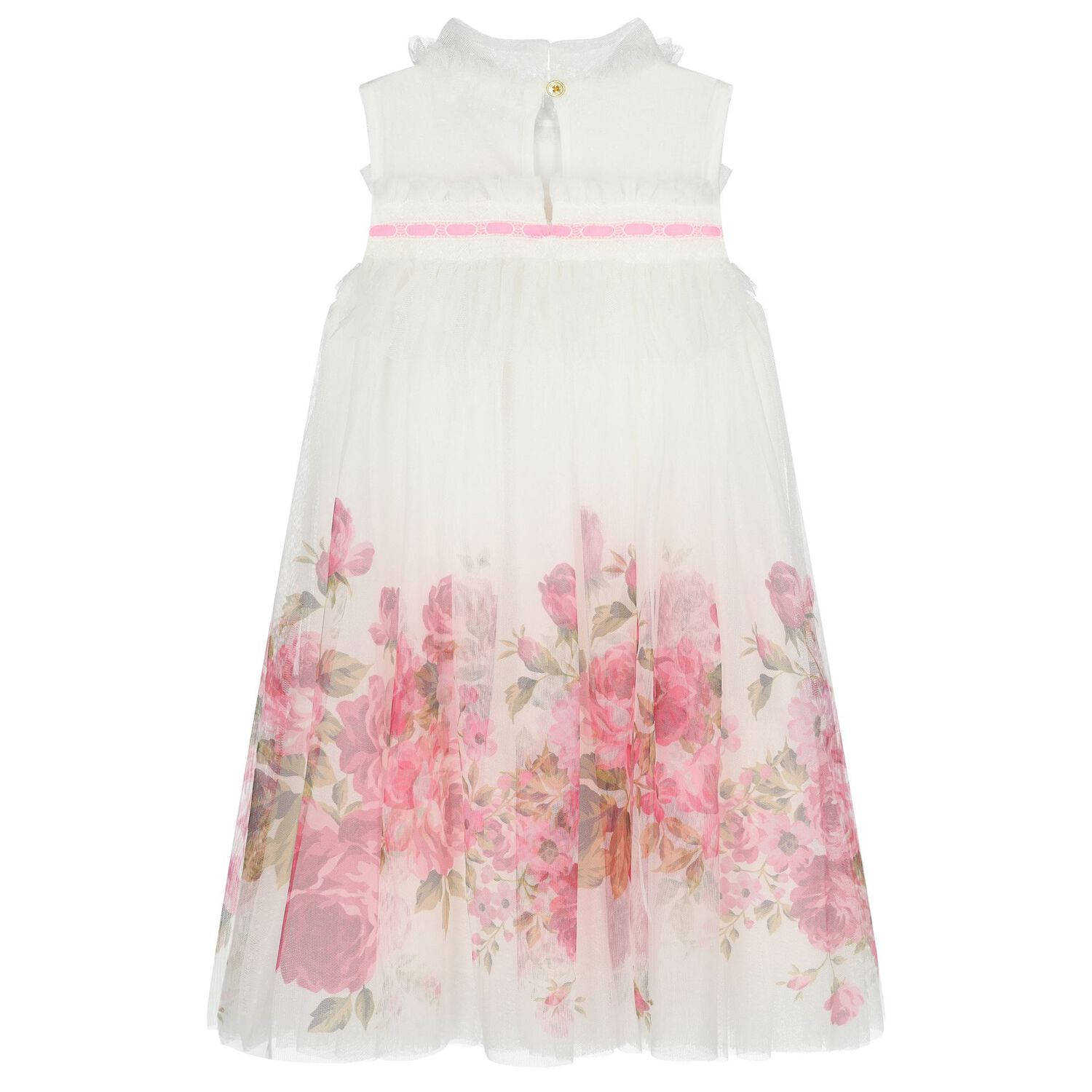 Girls White & Pink Floral Tulle Dress, 2, hi-res