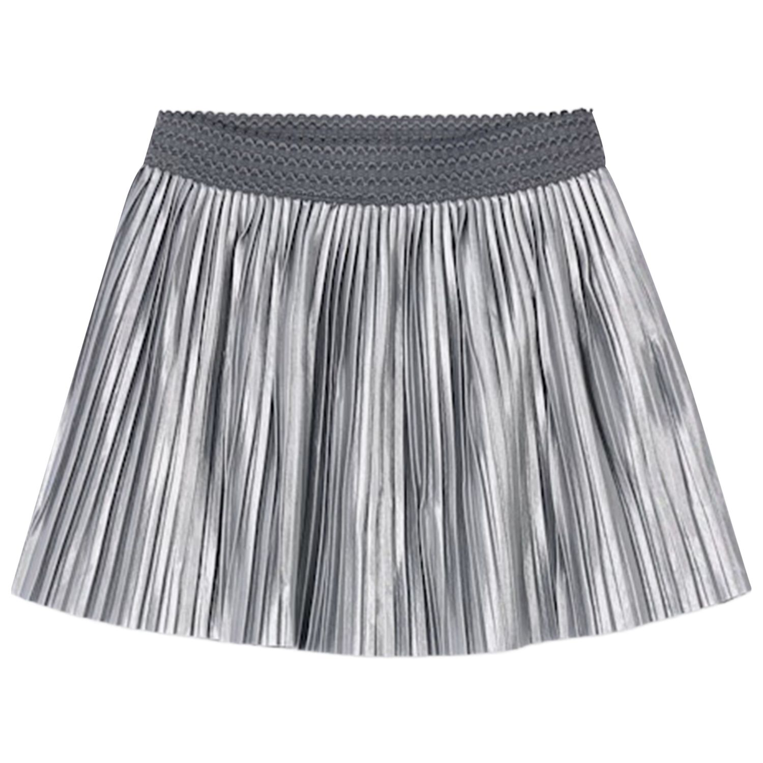 Girls Silver Pleated Skirt, 2, hi-res