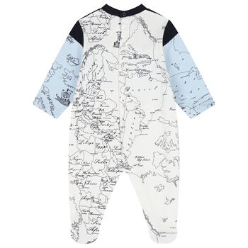 Baby Boys Blue & White Geo Map Babygrow