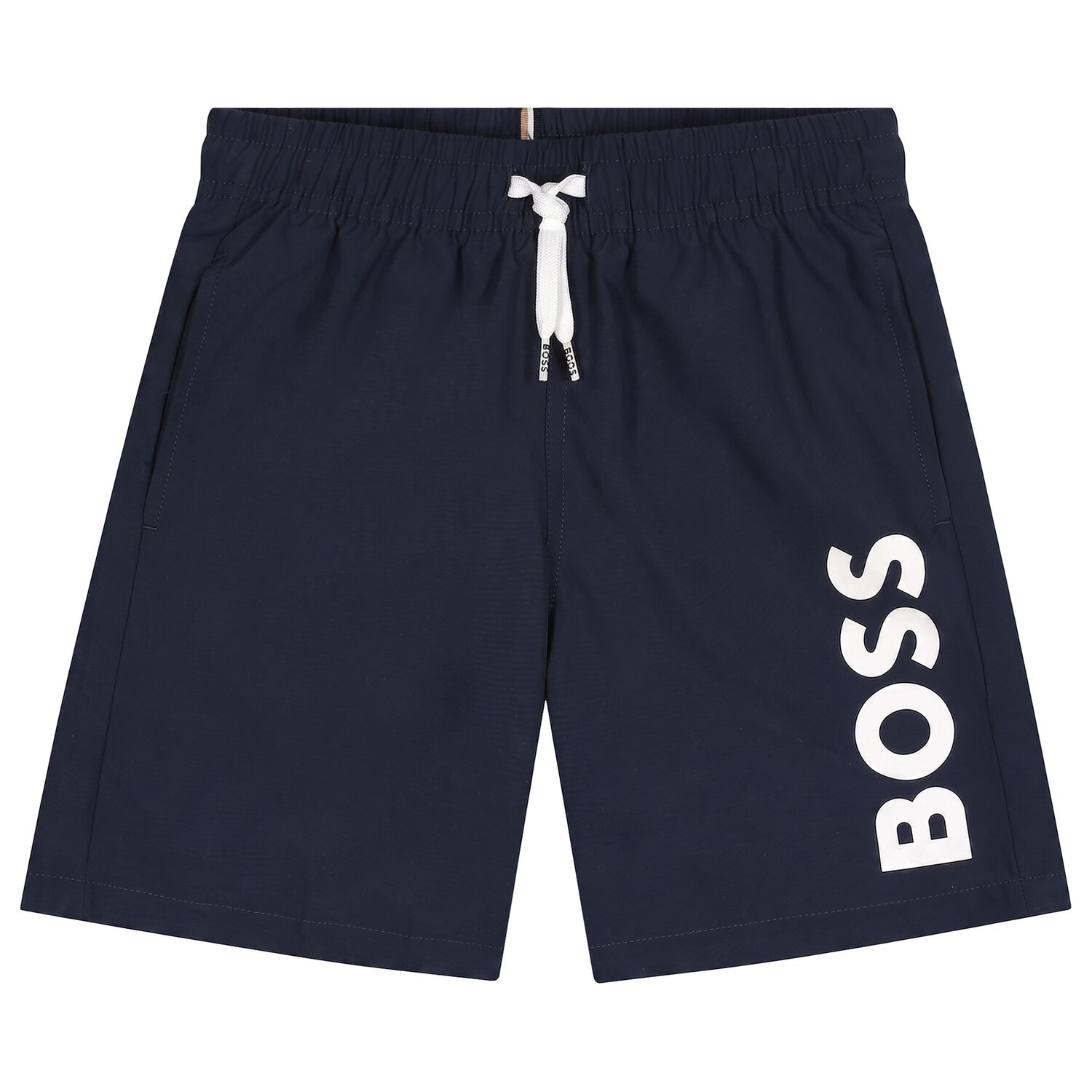 Boys Navy Blue Logo Swim Shorts, 3, hi-res