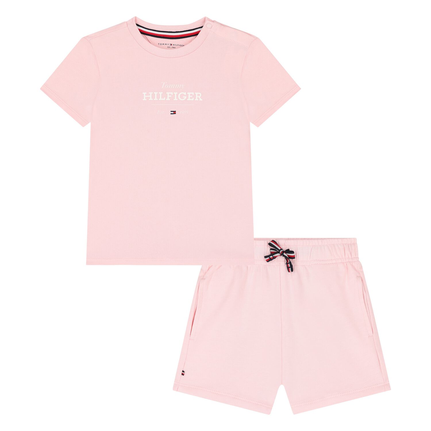 Younger Girls Pink Cotton Shorts Set, 3, hi-res