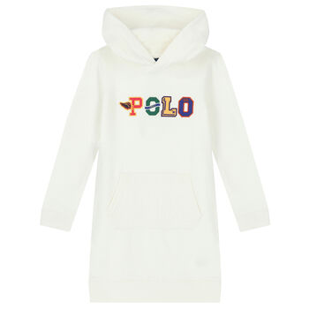 Girls White Logo Hooded Dress