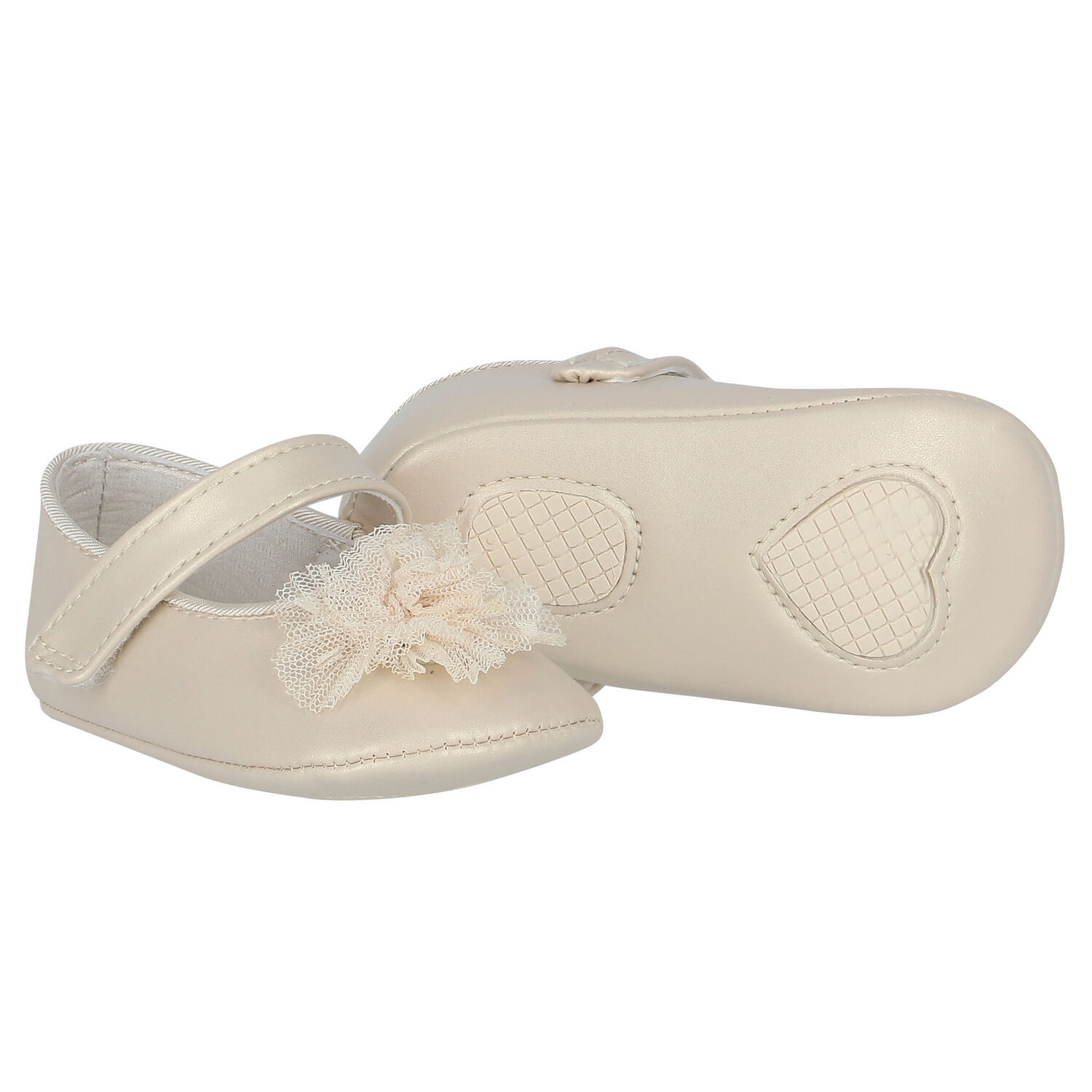 Baby Girls Gold Flower Pre Walker Shoes, 2, hi-res