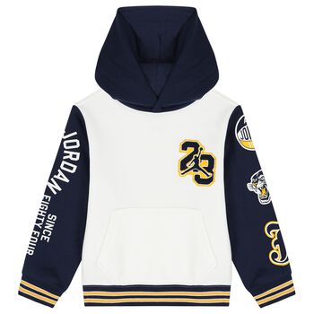 Boys White & Navy Blue Jordan Hooded Top