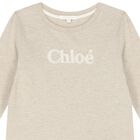 Girls Beige Logo Long Sleeve Top, 1, hi-res