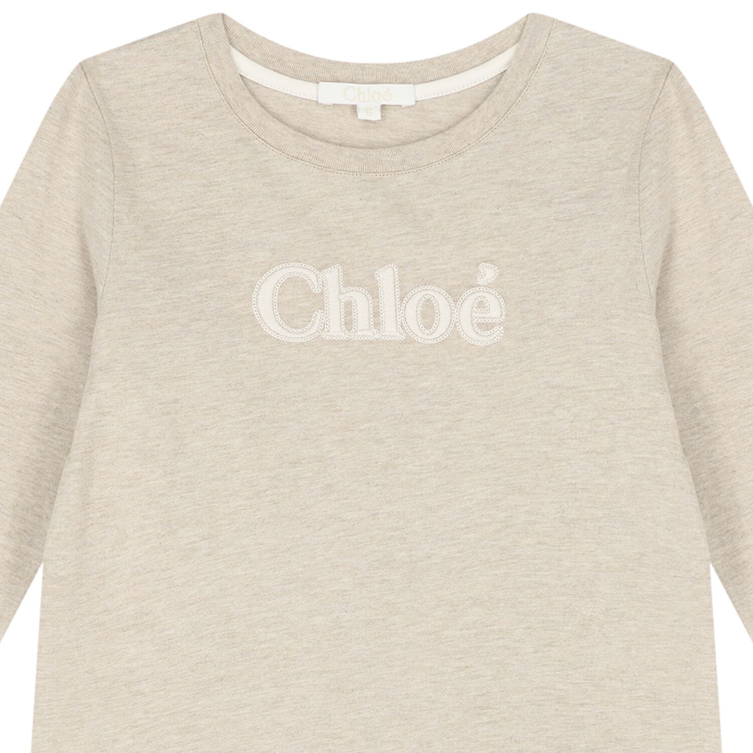 Girls Beige Logo Long Sleeve Top, 1, hi-res