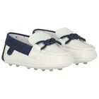 Baby Boys Ivory & Navy Blue Leather Pre Walker Moccasins, 4, hi-res