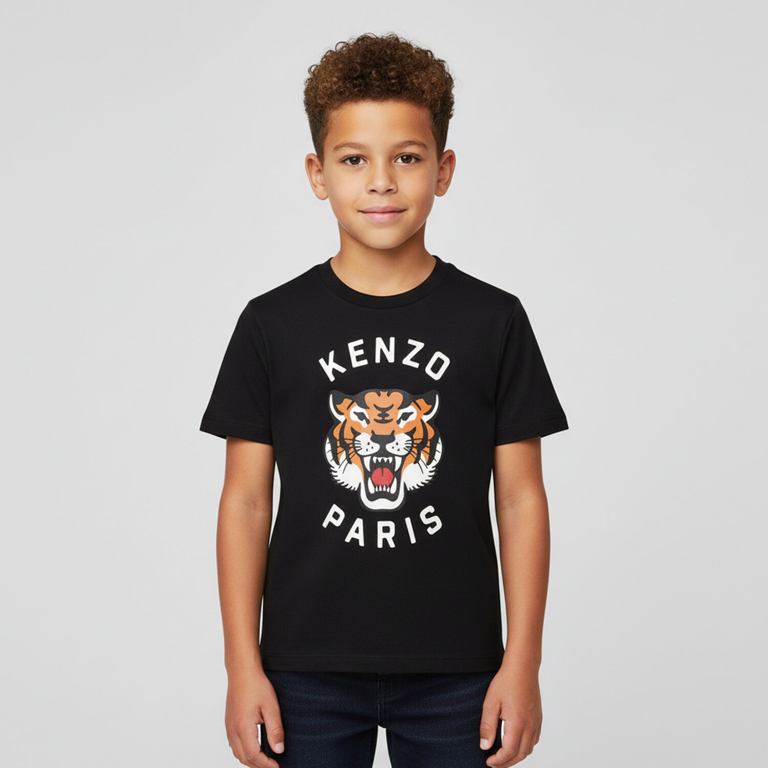Boys Black Logo Tiger T-Shirt, 4, hi-res image number null